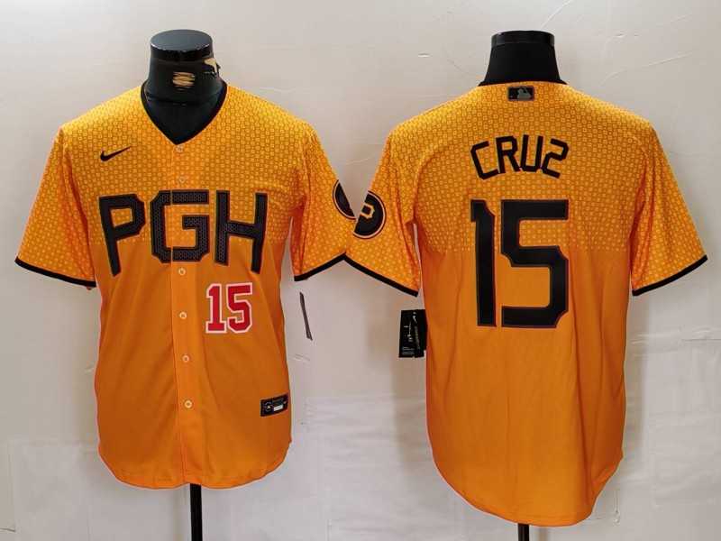 Men%27s Pittsburgh Pirates #15 Oneil Cruz Yellow 2023 City Connect Stitched Jerseys